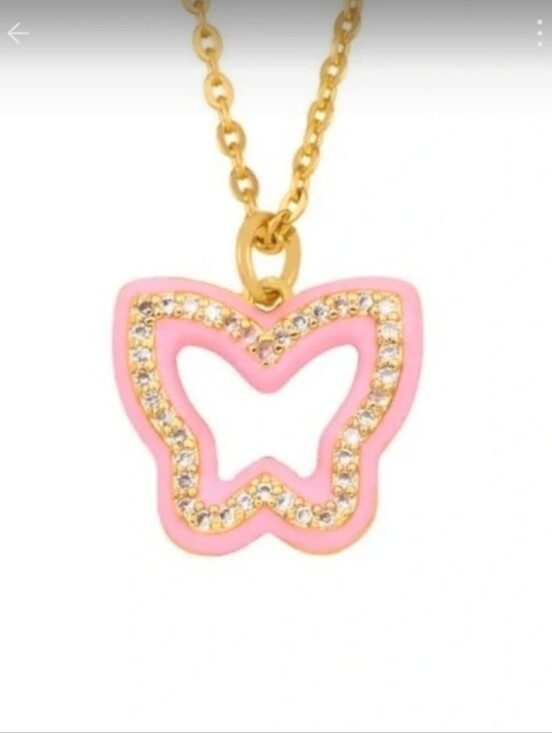 Jewelry - Pink Enamel & Crystal  Butterfly Pendant Necklace
